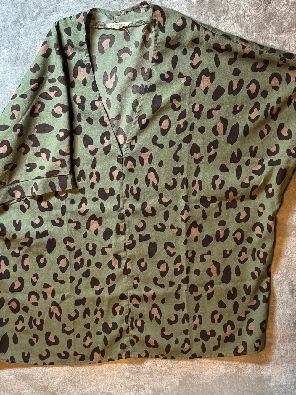 JODIFL Olive and Black Leopard Print V-Neck Top